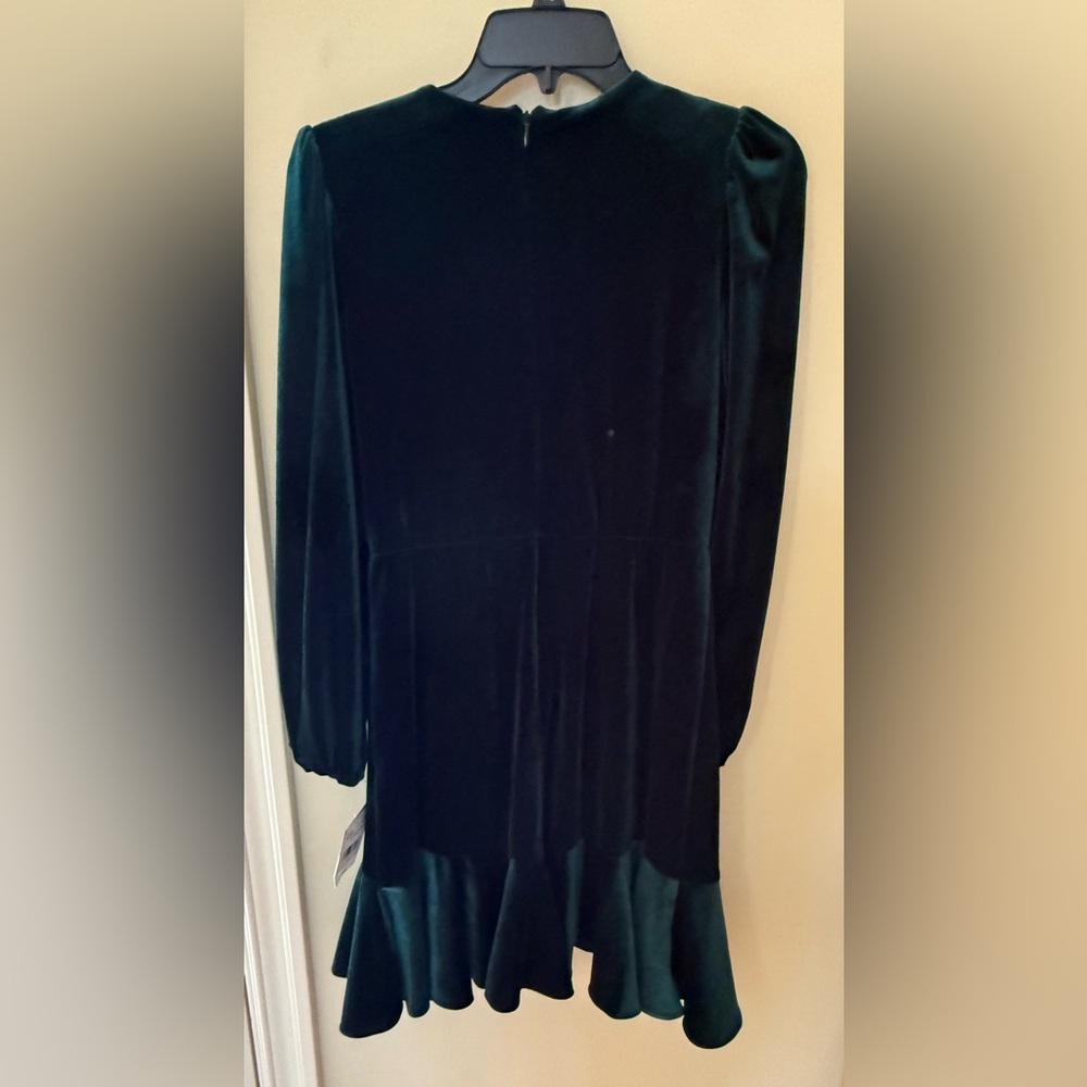 Melonie T Womens 4 Deep Green Velvet Dress Faux Wrap Rose Bud Accent Back Zipper - Picture 3 of 9